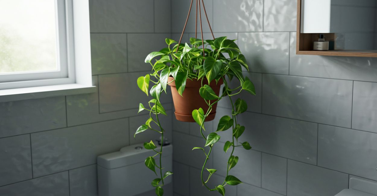 planta jiboia no banheiro