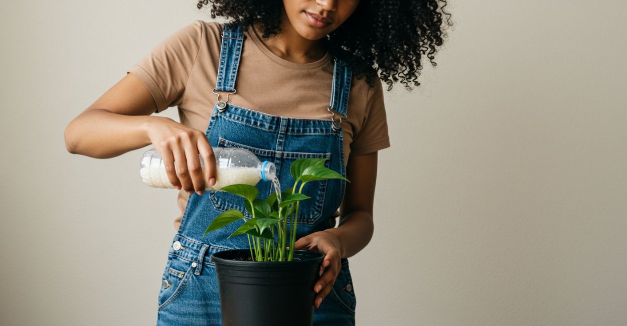 agua de arroz nas plantas