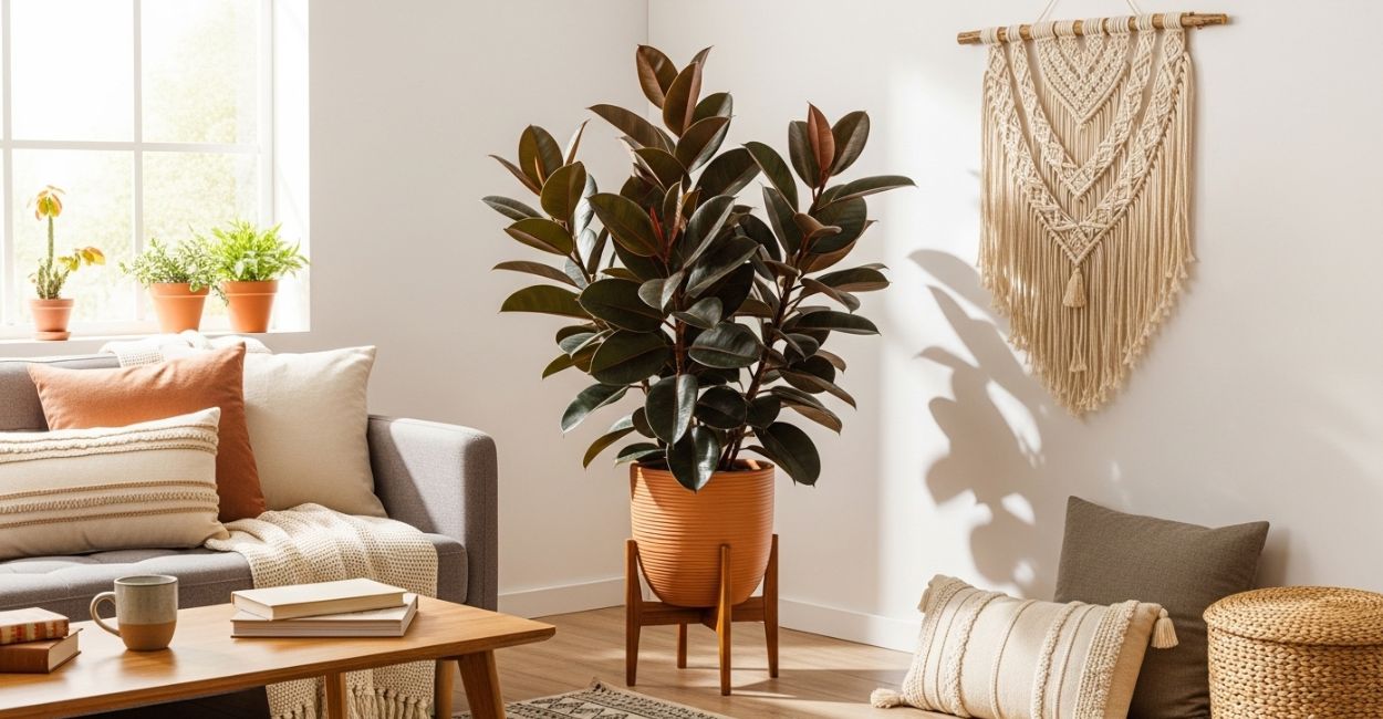 Decoração com a planta Ficus Elastica Burgundy