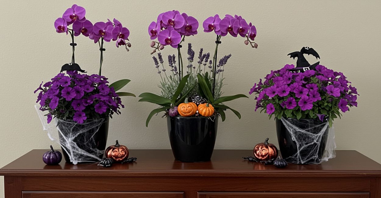 planta roxa na decoração de halloween