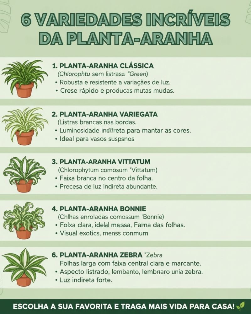 infográfico variedades da planta-aranha