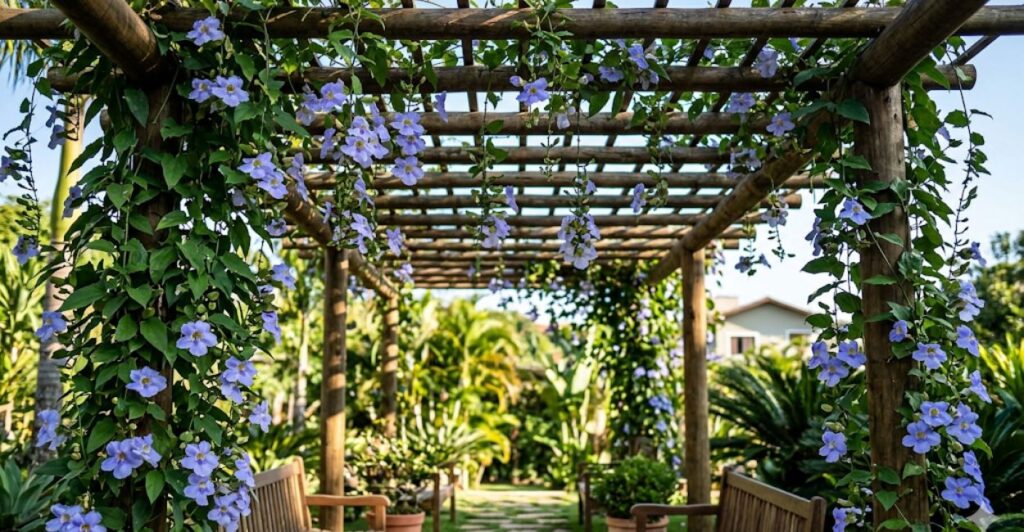 tumbérgia azul no pergolado
