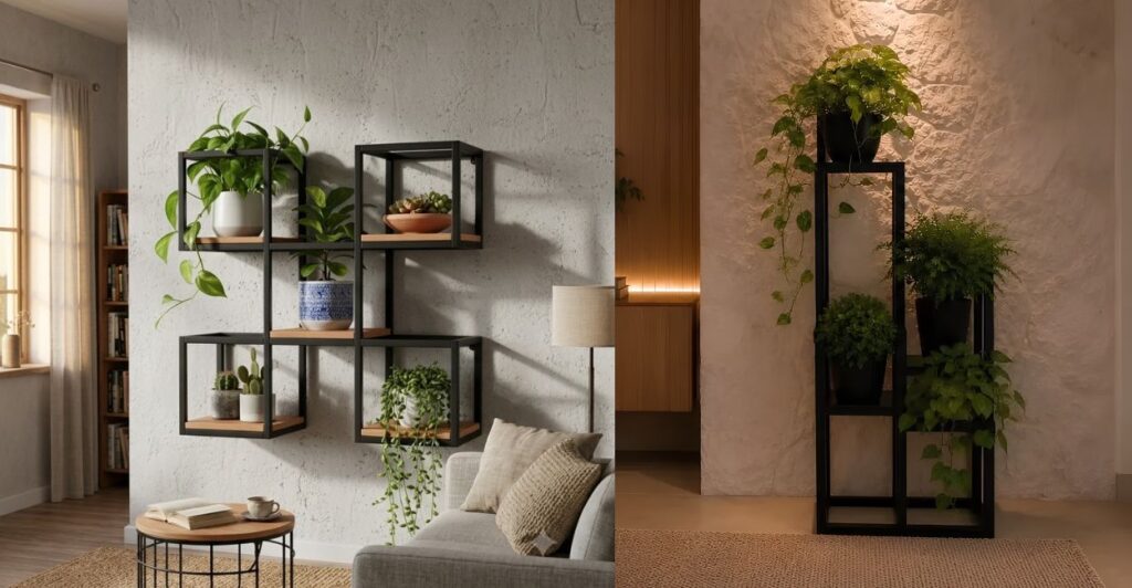 estilo industrial com plantas e ferro preto